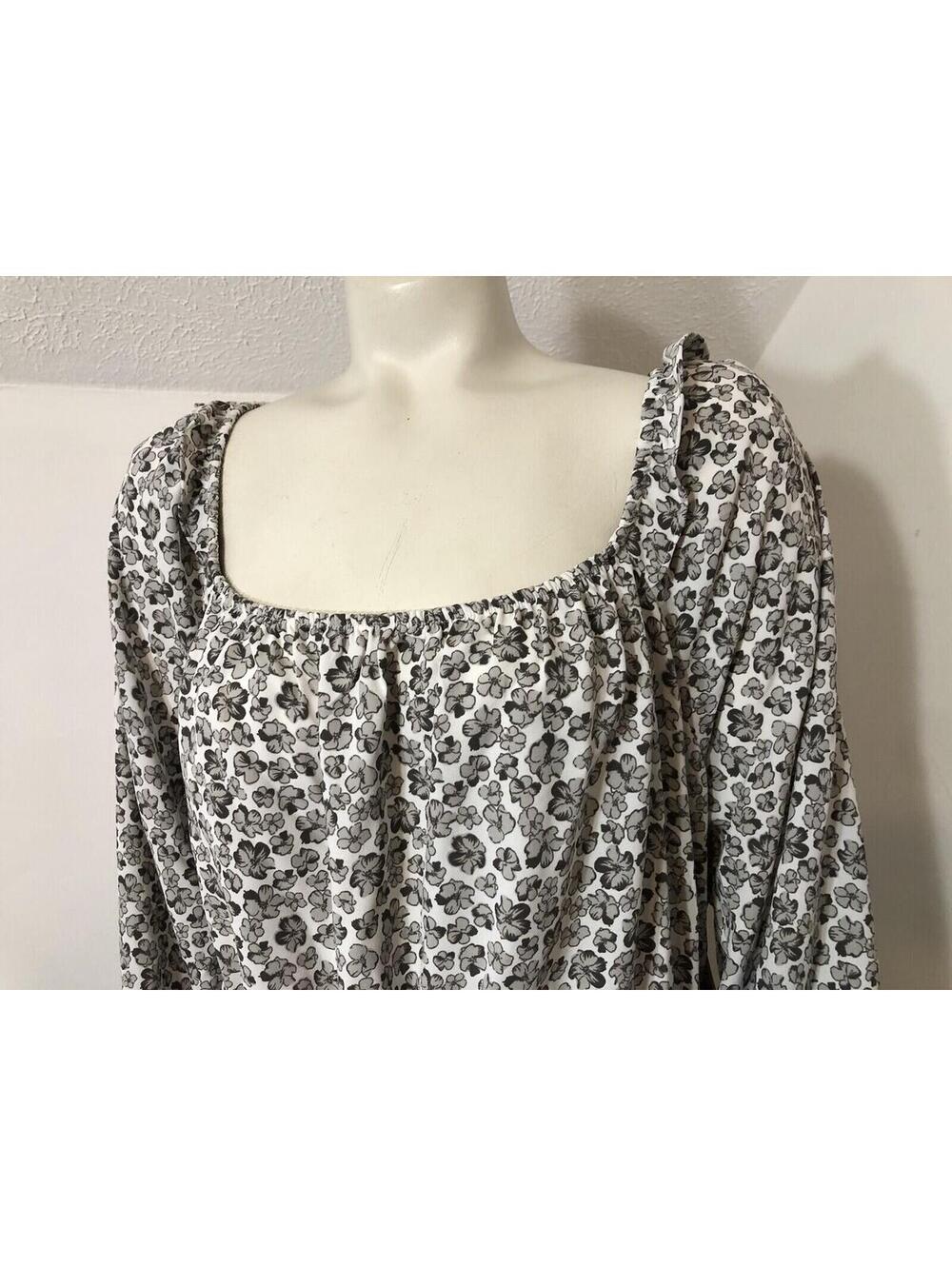 Nine West New Womens XXL Square Neck Peplum Blouse Popover Grey White Floral - Picture 2 of 7